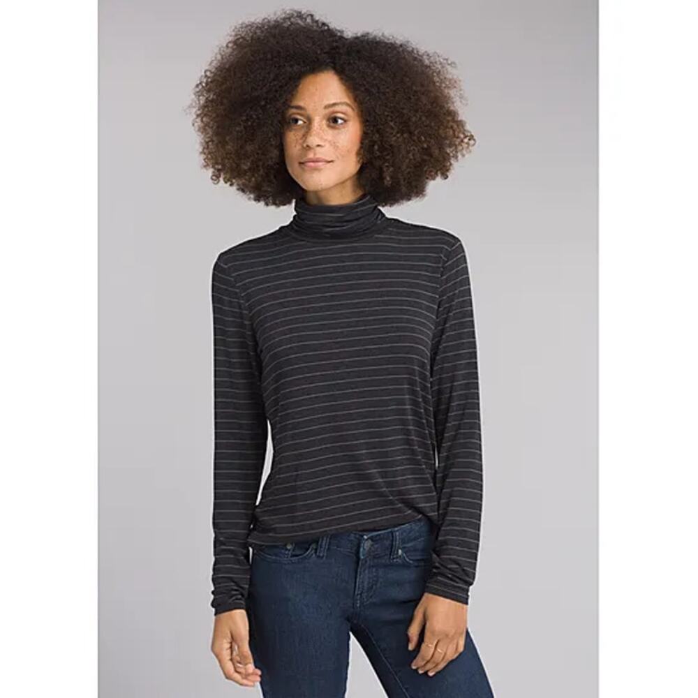 Prana Foundation Turtleneck Top Modal Women's Small Charcoal Heather Stripe‎